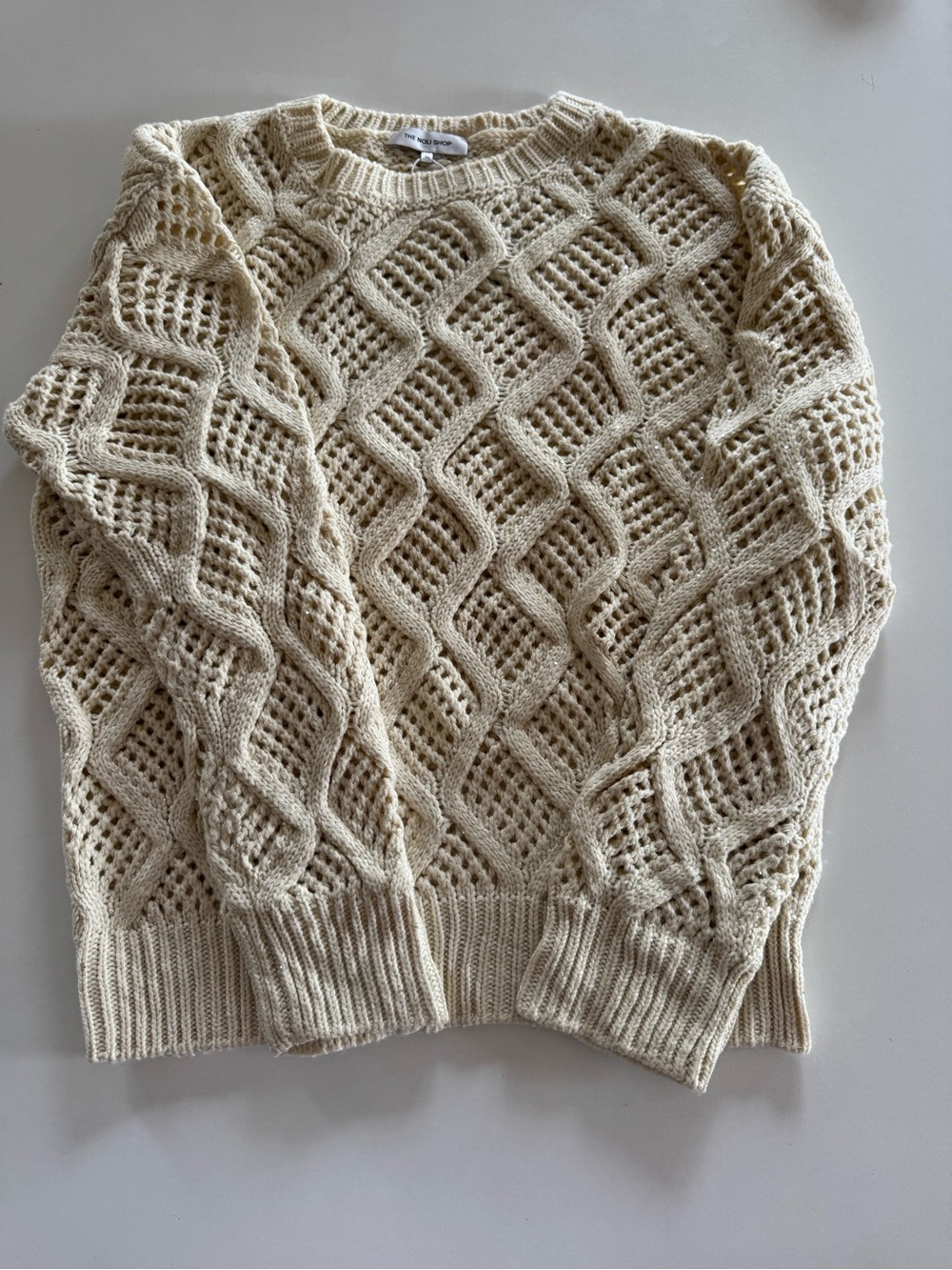 The Noli Shop Cable Knit Crewneck Sweater Women’s XL Pearl Sequin NWT
